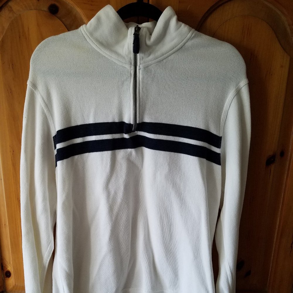 Old Navy 1/4 Zip Pullover Sweater Men's Size Large White/Blue EUC
